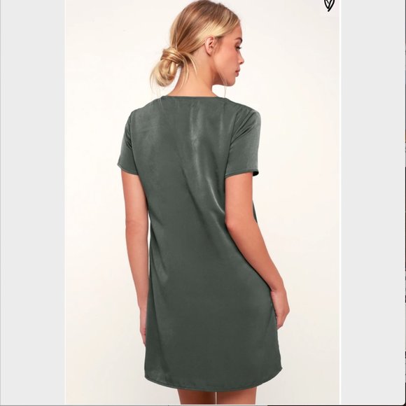 Dear Friend Satin Drape Front Shift Dress - Picture 2 of 8